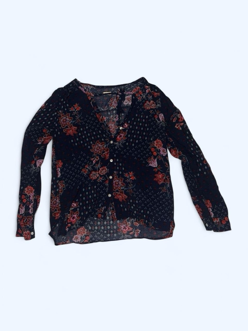 Hollister Navy Floral Paisley Button-Front Top